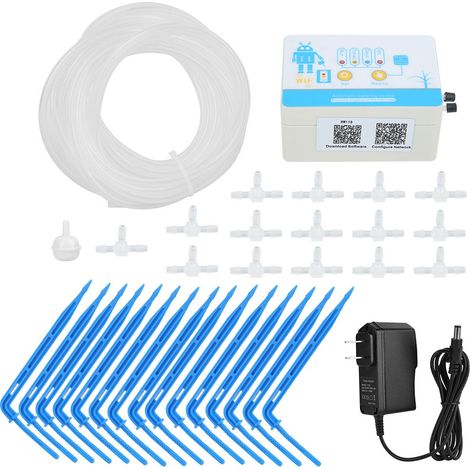 Programmateur d'arrosage WiFi Connecté Contrôle à Distance via Application Programmation Flexible Mémoire Intégrée Kit Complet avec Tuyau et Goutteurs pour Jardin (1/5)