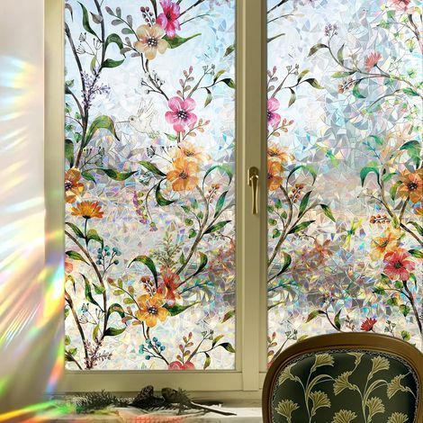 Fensterfolie mit Regenbogenblumenmuster, 45 x 200 cm, elektrostatische UV-Schutzfolie für Büros, Schlafzimmer und Wohnzimmer (1/5)