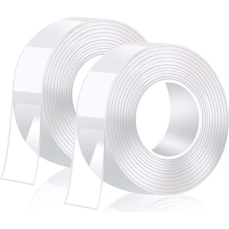 6M Ruban Adhésif Double Face Extra Fort, Transparent Lavable Nano Tape, Multifonctionnel Réutilisable Amovible Traceless Antidérapant Double-Face Gel( 3 Mètres 2 Rouleaux - 2 CM x 1 MM) (1/4)
