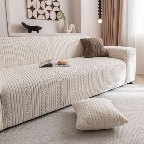 Housse de canapé 4 places en jacquard, housse extensible avec accoudoirs, taille universelle, antidérapante, résistante aux poils d'animaux, lavable (235 cm – 300 cm) (1/5)