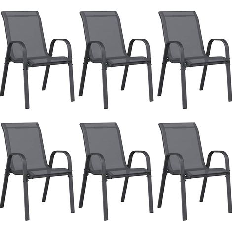 Lot de 6 Chaises de jardin empilables - Chaises d'extérieur pour terrasse/jardin Gris Tissu textilène BV507228 - BonneVie (1/4)