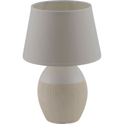 Lampe à Poser en Céramique et Tissu Design Naturel Beige et Blanc Douille E14 Hauteur 31 cm - PANGIVO (1/5)