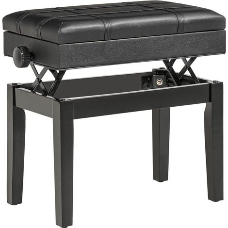 Klavierbank Höhenverstellbarer Klavierhocker mit Stauraum, Lederkissen, Schwarz, 63x35x46-56 cm (1/5)