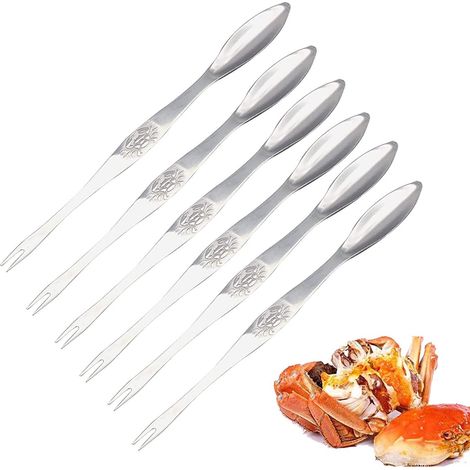 Lot de 6 fourchettes à fruits de mer double face en acier inoxydable pour crustacés et fruits de mer (1/5)
