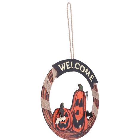 Halloween-Willkommensschild aus Holz mit Kürbismuster, Türhänger als Dekoration für Halloween-Partys und Feste (1/5)