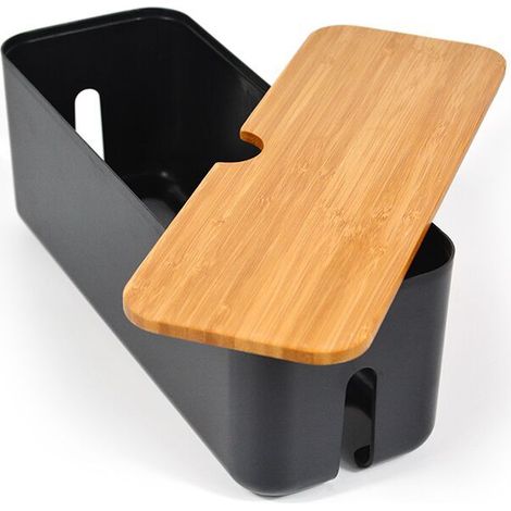 Boîte de Gestion des Câbles Couvercle en Bois Boîte de Rangement de Cordon pour Couvrir Et Cacher Les Fils de Ordinateur, Noir (1/4)