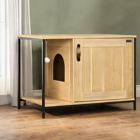 Maison pour chat chêne en panneau de particules 80 x 48 x 55 cm (1/5)