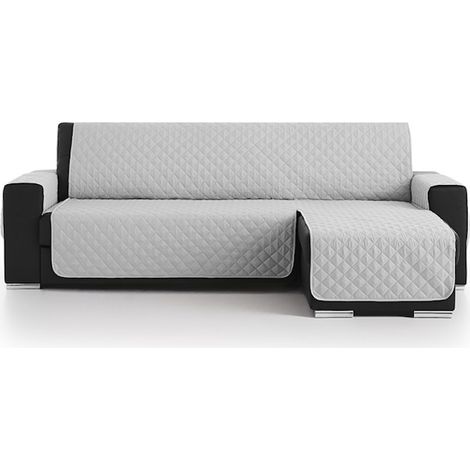 Housse de canapé d'angle matelassée avec méridienne à droite ou à gauche, longueur 200 cm, gris clair (1/4)