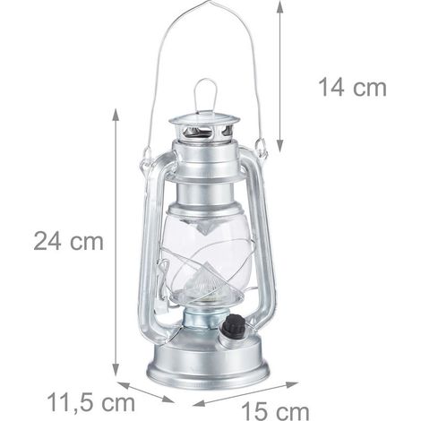 Relaxdays Lanterne tempête LED Lampe rétro à piles Décoration de fenêtre ou lampe de jardin Couleur argentée