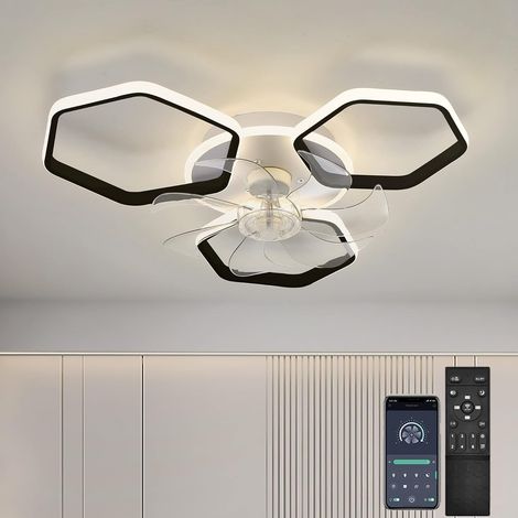 Ventilateurs de plafond 87 W avec lumières, plafonnier à intensité variable avec télécommande et contrôle APP, ventilateur de plafond encastré, 60 cm (1/5)