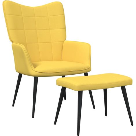 Chaise de relaxation avec tabouret Fauteuil de relaxation Chaise de Salon Relax Intérieur Jaune moutarde Tissu BSRHS143737 (1/5)
