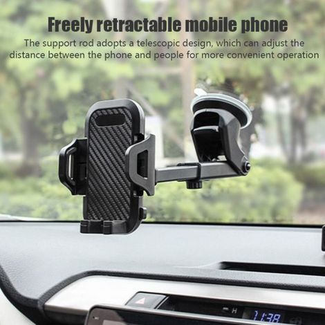 Support Telephone Voiture - Ventouse Pare-Brise 360° - Universel 50 À 100 Mm - Noir (1/4)