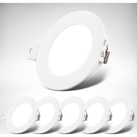 Lot de 6 spots LED encastrables 230V plats, lumière blanc neutre, 3W 330lm chacun, Spot, plafond, lampes encastrées, 68mm, 90x28mm (DxH), (1/5)