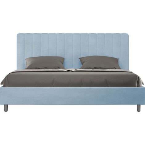 Letto Matrimoniale King Size 180x200 cm con Rete Imbottito in Microfibra Agueda Azzurro (1/5)