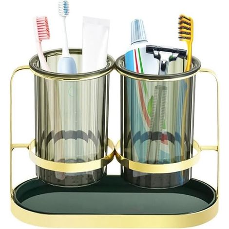 Abfalleimer fürs Badezimmer Zahnbürstenbecher Zahnbürstenhalter Zahnbürste und Zahnpasta rutschfester Boden Zahnbürstenaufbewahrungsbox für Küche gold (1/4)