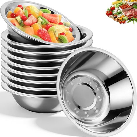 10 Pièces Bols Acier Inoxydable, Cul de Poule Inox, Saladier Métal Ronds, Récipient Salade Faciles Nettoyer, Bol Collations Petits pour Épices, Sauce, Desserts, Pique-Niques, Assaisonnement (Argent) (1/5)