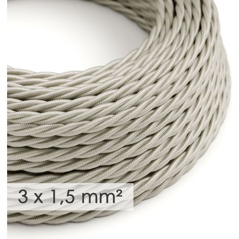 Creative-Cables Cavo elettrico in tessuto, Sezione 3x1,50, 50 m, Avorio TM00, Trecciato, Effetto seta, Per impianti a vista, Conforme agli standard di sicurezza.