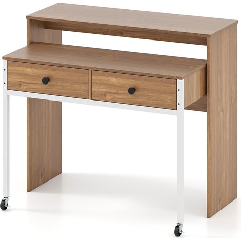 COSTWAY Extendable Computer Desk Convertible Home Office Desk w/ Drawers-Natural (1/5)