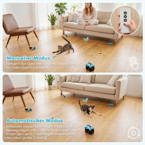 Automatisches/ferngesteuertes Katzenspielzeug mit einstellbarer Geschwindigkeit und individuell anpassbaren Bewegungsmustern, schwarz. (1/5)