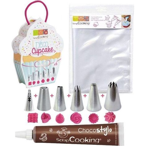 6 douilles et 6 poches à douilles jetables pour Cupcakes + 1 Stylo chocolat