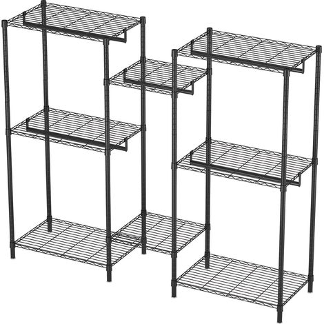 Penderie ouverte 75,5x43,5x194 cm en métal noir, 8 étagères 5 tringles gain de place – MEUBLIV (1/5)