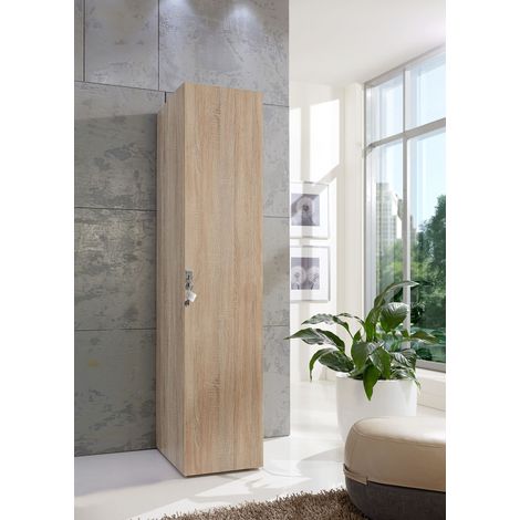 Armoire cadenassable avec 1 porte en bois mélamine coloris imitation chêne - longueur 45 x hauteur 185 x profondeur 54 cm