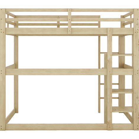Hochbett für Kinder mit Stauraum und Schreibtisch, Kiefer und MDF, Natur, 140 x 200 cm (1/5)