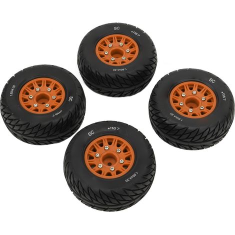Pneus courts pour camions 1:10, amorti renforcé, bonne adhérence, texture irrégulière, stables et maniables. Accessoires RC pour Arrma Senton Orange. (1/5)