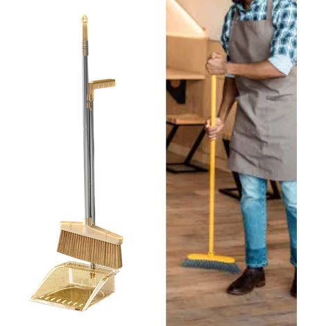 Ensemble balai et pelle à poussière, outil de nettoyage, pelle à poussière à long manche, kit de balai et brosse pour la maison et la chambre, orange (1/5)