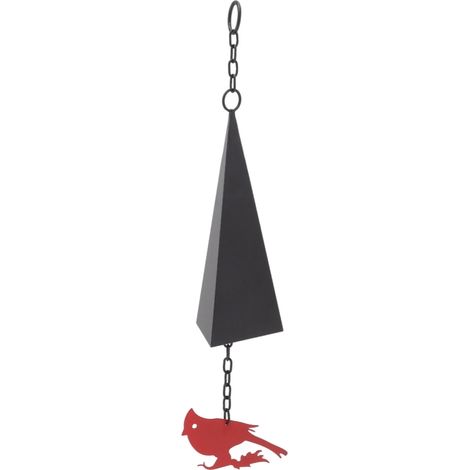 Campanilla de viento triangular de hierro con pájaro rojo, de estilo rústico, para uso interior y exterior (puerta, porche, terraza, jardín). (1/5)