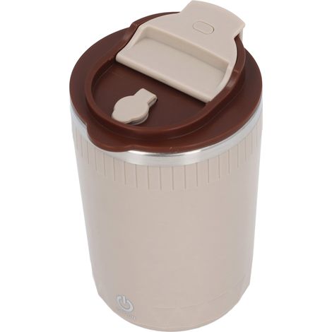 Mug auto-mélangeur 380 ml en acier inoxydable 304, rechargeable par USB, portable, pour mélanger café, lait ou thé, idéal au bureau et en voyage, beige. (1/5)
