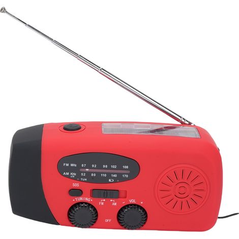 Radio solaire d'urgence avec manivelle et chargement USB-C, radio portable AM/FM, batterie rechargeable 5000 mAh, alarme SOS et lampe torche pour le camping et la randonnée en cas de panne de courant (1/5)