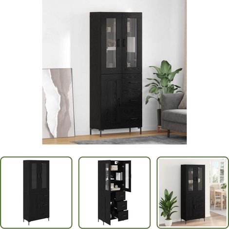 Wandmontage - Highboard 2 pcs Schwarz Eichen-Optik Holzwerkstoff (1/5)
