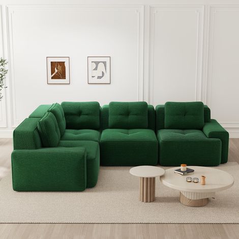 Sofá esquinero modular de pana verde 295 x 295 x 69 cm asiento profundo sin montaje OKWISH (1/5)