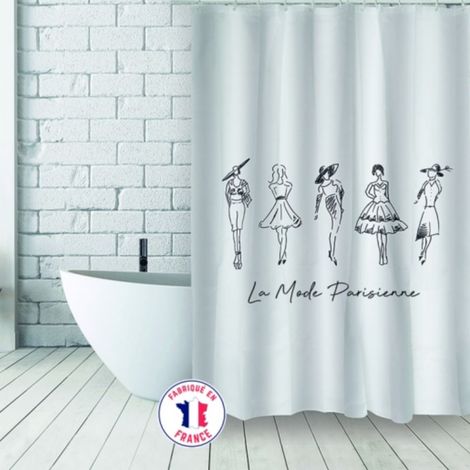 Cortina de ducha francesa de poliéster 180x200 cm DEMOISELLES Blanco y negro MSV (1/2)