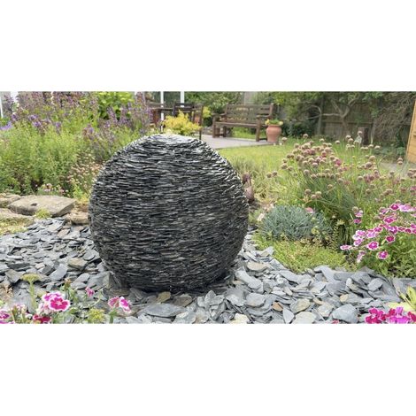 60cm Slate Sphere Water Feature with Pump, Light, Reservoir and Grid