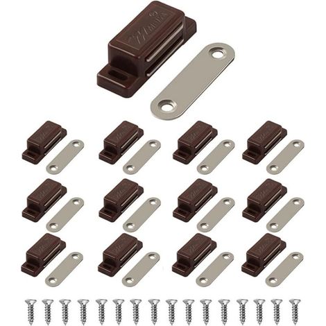 (Brown, 12 Pack)Cabinet Magnets Ideal for Cabinet Doors, Cupboards, Drawers and Shutters Easy to Install Magnetic Catch Magnetic Cupboard Door Magnet Included (1/5)