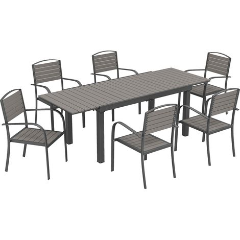 GagaEnsemble salon de jardin 7 pieces table extensible 6 chaises aspect bois aluminium (1/5)