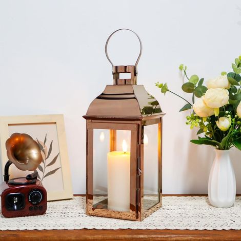 Lanternes à Bougie Décoratives de 32cm de Haut en Acier Inoxydable avec Verre Trempé pour Intérieur événements Exterieur Jardin Mariages Vintage(Or) (1/5)