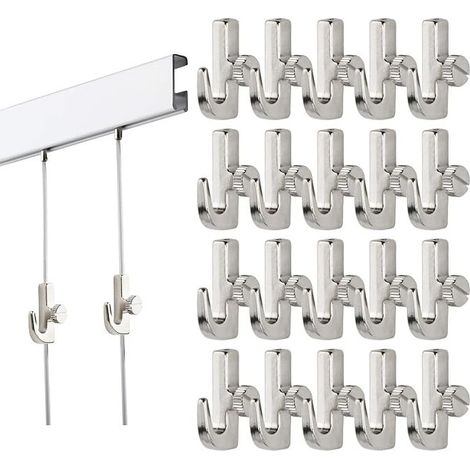 Adjustable Picture Hooks Silver Zinc Picture Hook for 1mm to 1.8mm Cable Heavy Load 45-60kg Hanging Accessories for Gallery Rail and Photo Frame