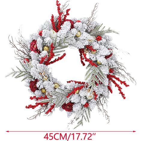 Guirlande De Noël - Couronne Artificielle Avec Boules Rouges Et Dorées - Roses Cèdres Baies - 35 Cm - Décoration Intérieure (1/5)