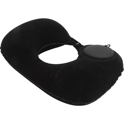 Coussin cervical gonflable en U, repose-tête souple et compressible pour voiture, bureau et avion, protection des vertèbres, noir. (1/5)
