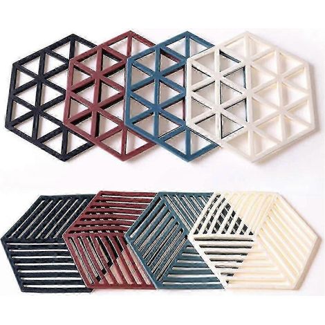 Tapis et maniques en silicone résistants à la chaleur, ensemble de 8 pièces, forme hexagonale, 14,3 x 12,5 cm, résistants à la chaleur. (1/5)