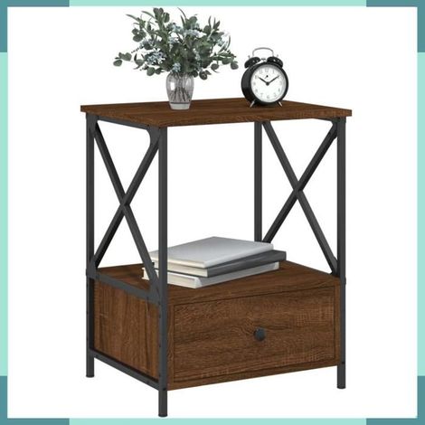 Tables de chevet - 826092 - chêne marron - bois d'ingénierie & fer - 50 x 41 x 65 cm (1/5)
