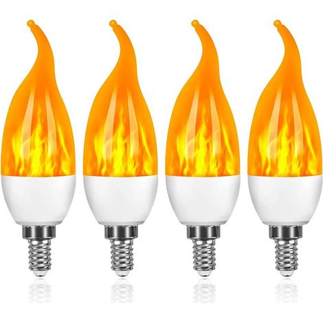 Lot de 4 ampoules LED E14 3W à effet flamme avec 1 mode d'éclairage, ampoules décoratives pour Halloween, Noël, la Saint-Valentin et les mariages. (1/4)