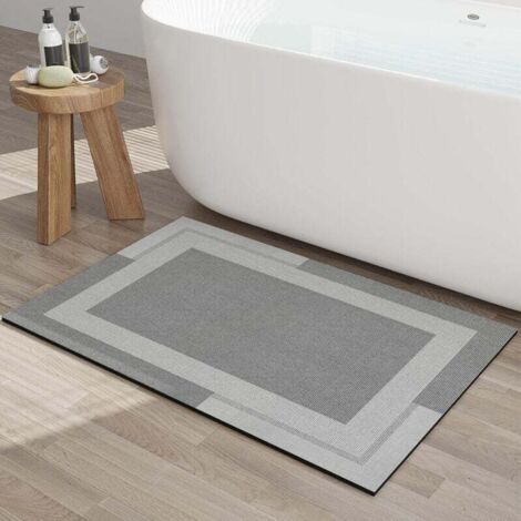 BUNTHAUS PA Tappetino da bagno sottile e antiscivolo con retro in gomma, ultrasottile, si adatta sotto la porta, facile da pulire, grigio, 60 x 40 cm (1/4)