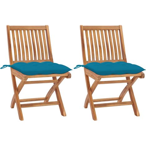 vidaXL Sillas plegables (2 unidades) con cojines azul claro, de madera maciza de teca. (1/5)