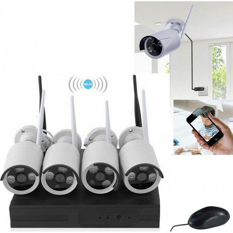 KIT VIDEOSORVEGLIANZA WIRELESS DVR NVR 4 CANALI 4 TELECAMERA WIRELESS 3.6mm