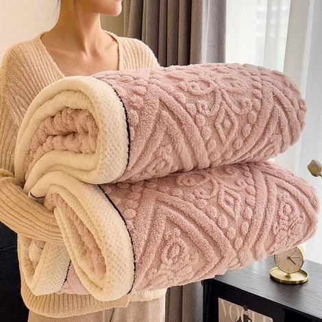 Plaid Flanelle, 200x230cm Chaud Double Face Épais Couverture Douce Hiver Lit Canapé Bureau Cadeau Sieste Déco Maison,Rose (1/5)