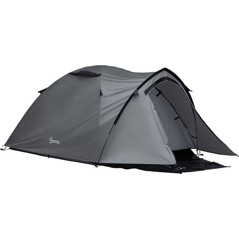 Tienda de campaña para 2-3 personas, ligera, ventilada, impermeable, tipo iglú con 2 puertas y ventanas, de fibra de vidrio, poliéster y PE, color gris.